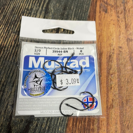 Mustad Circle In-line Black Hooks Size 2
