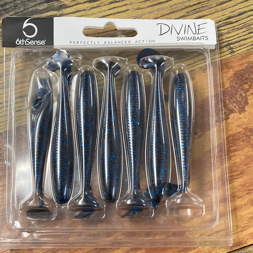 6th Sense Divine Swimbait 3.2" Black N Blue Flake