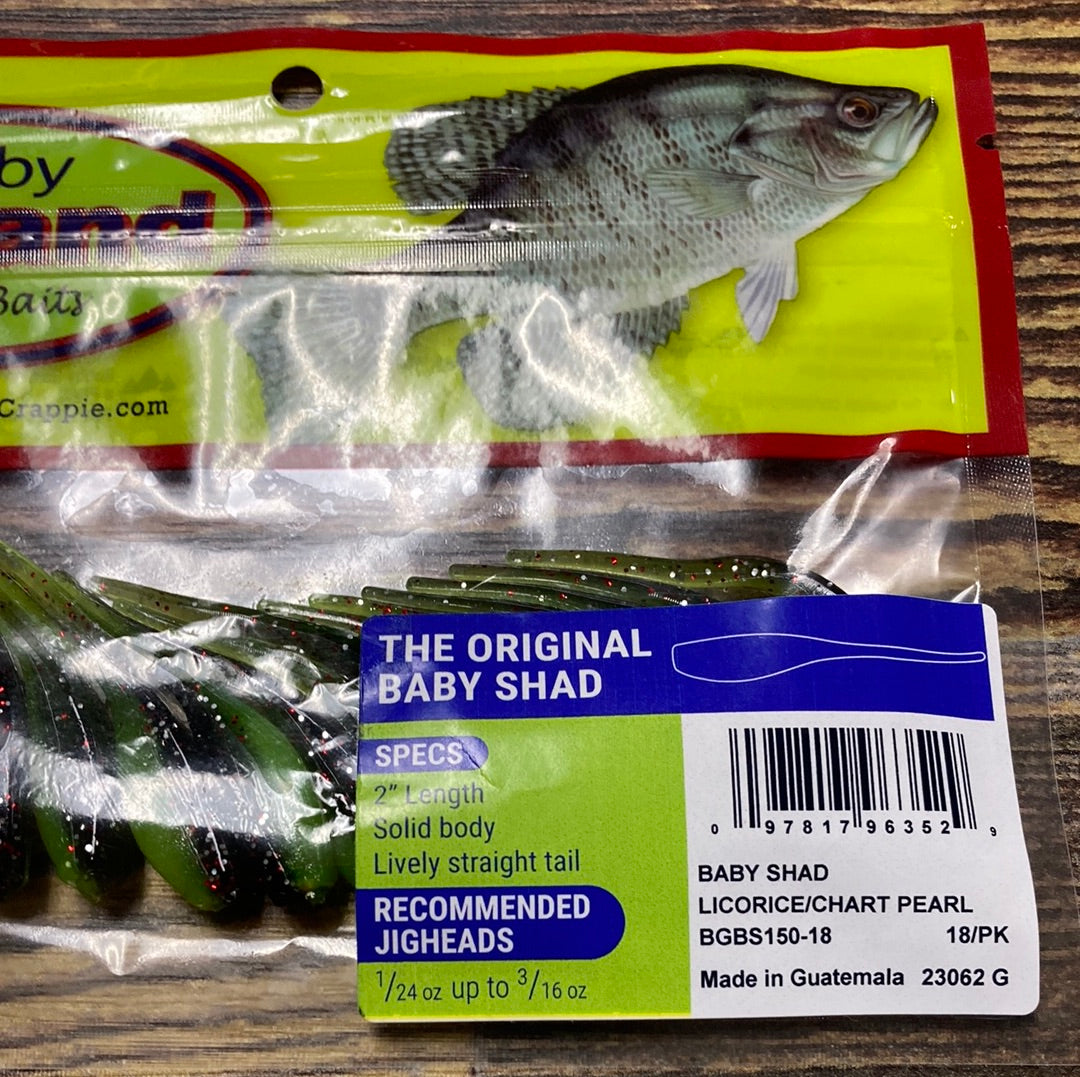 Bobby Garland 2" Baby Shad Lures - BS150 Licorice/Chartreuse Pearl (54-Pack) For Crappie Fishing