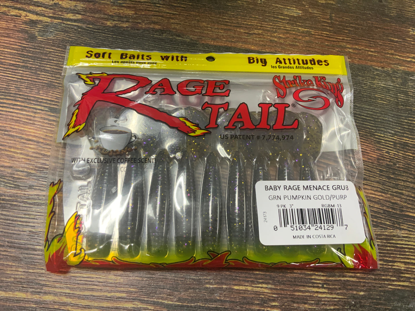 Strike King Rage Baby Menace Grub - Green Pump/Purp Gold