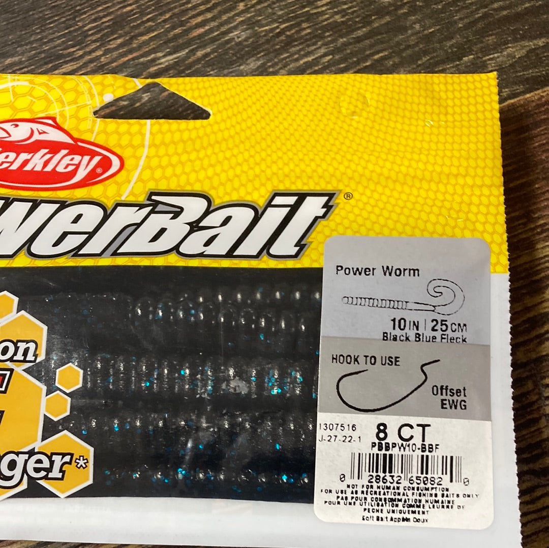 Berkley 10” Power Worm Black Blue Fleck