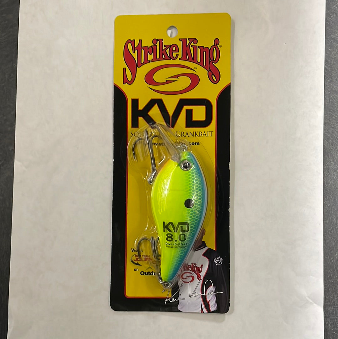 Strike King KVD 8.0 Square Bill Dives 6-9’ Power Blue Back Chartreuse