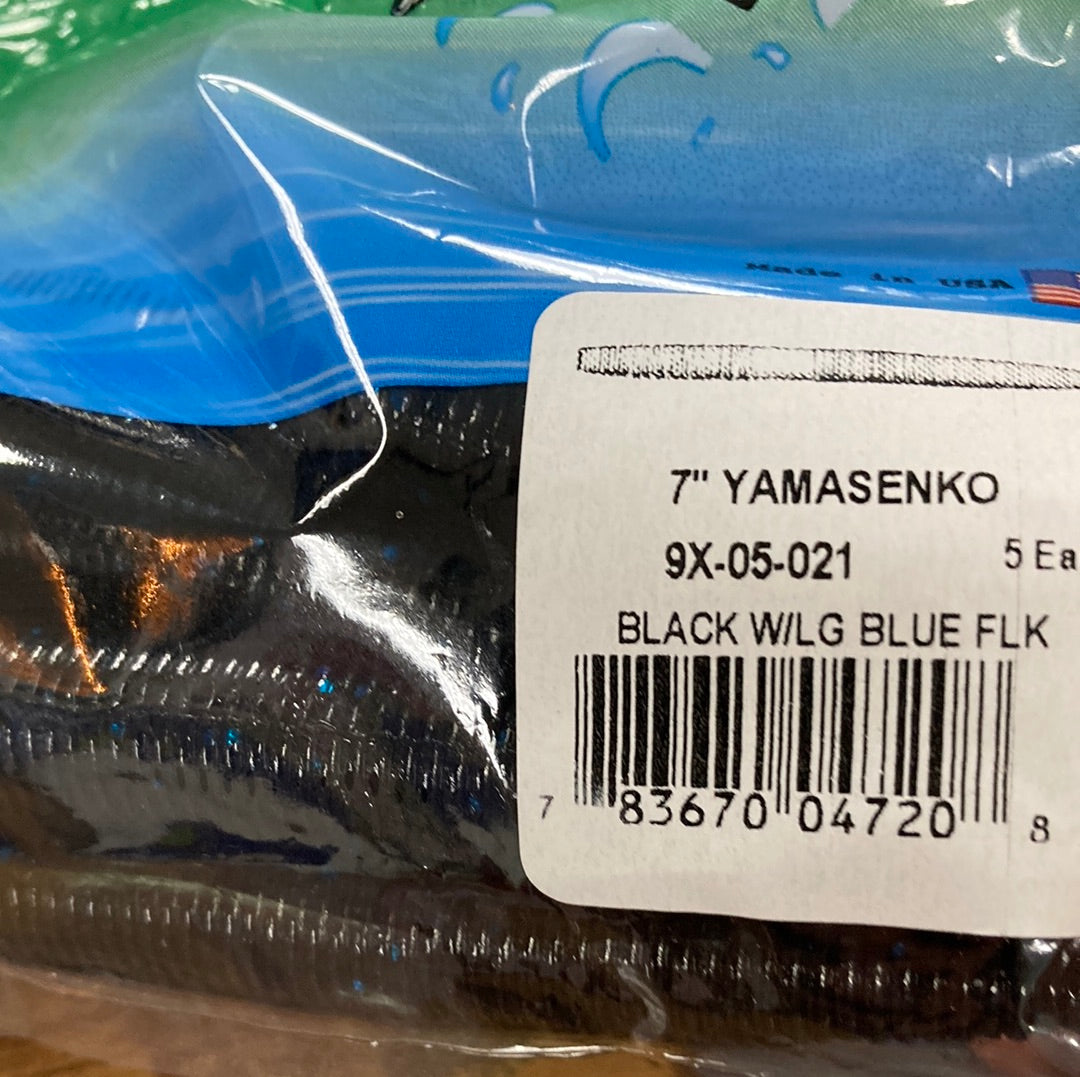 Yamamoto Senko 7" Black Worm/ Lg Blue Flk