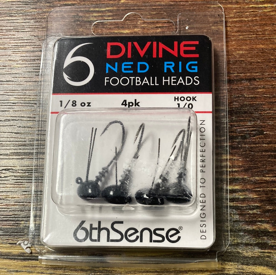 6th Sense Divine Ned Rig Football Heads 1/8 oz. 1/0 Black