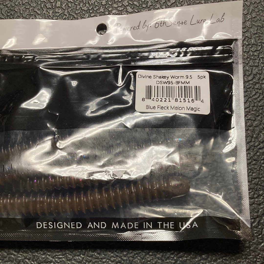 6th Sense Divine Shakey Worm 9.5" Blue Fleck Melon Magic
