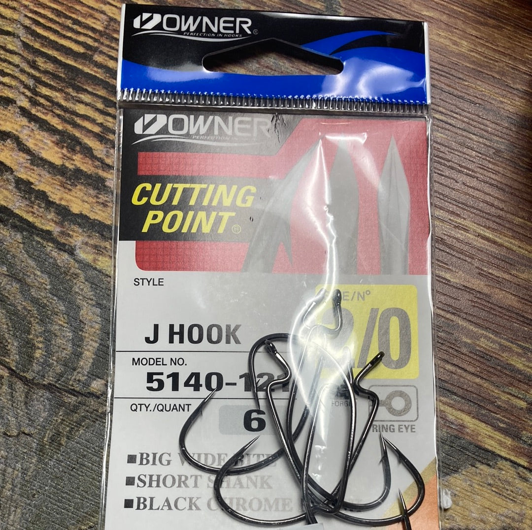 Owner Cutting Point J Hook 2/0 Chrome Black
