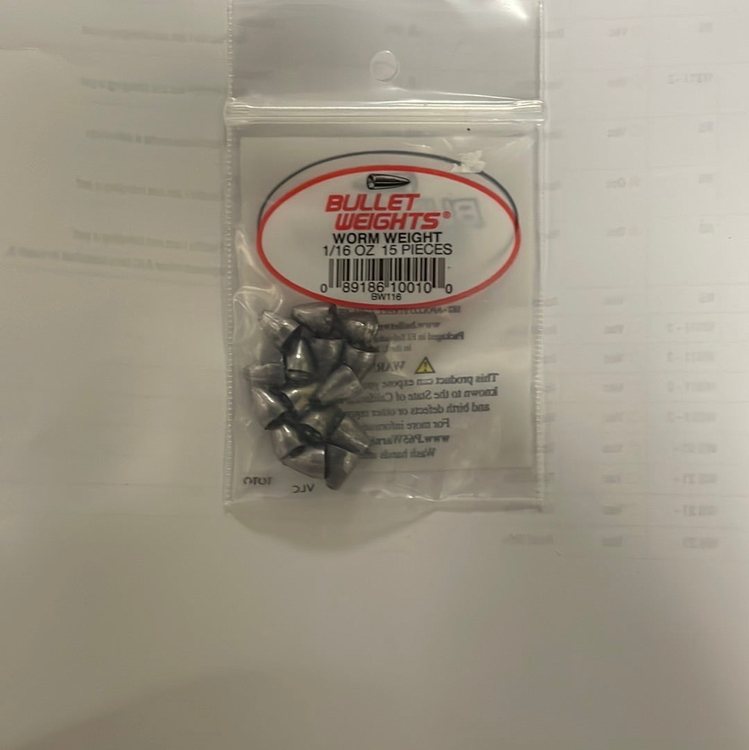Bullet Worm Weights 1/16 oz. Lead