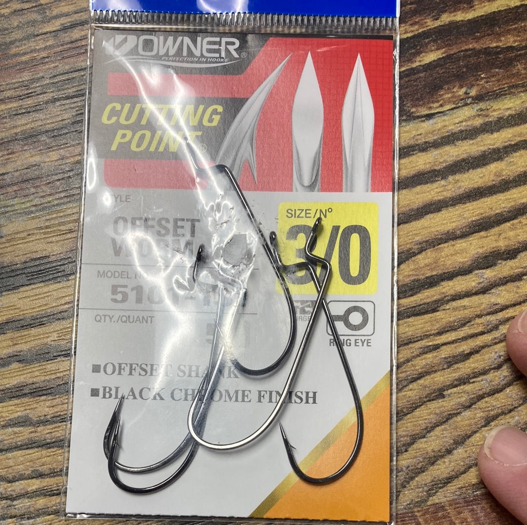 Owner Offset Worm Hook 3/0 Chrome Black