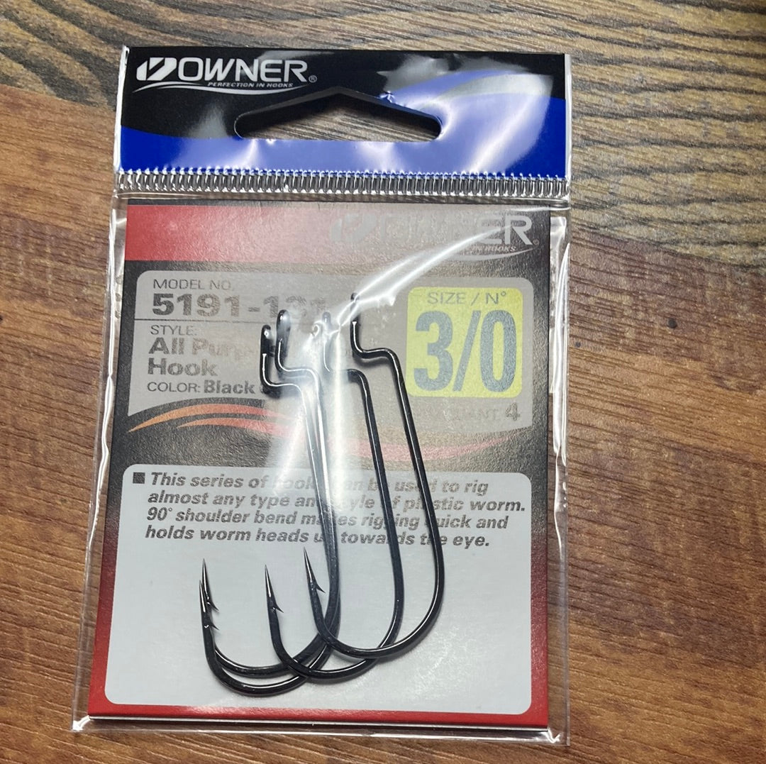 Owner All Purpose Worm 3/0 Chrome Black
