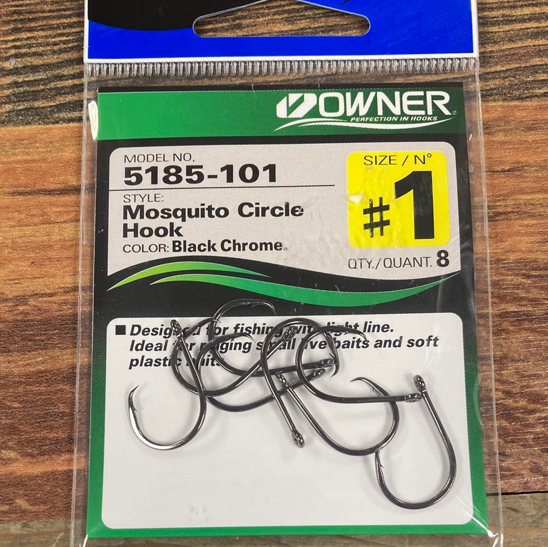 Owner Mosquito Circle Hook 1/0 Chrome Black