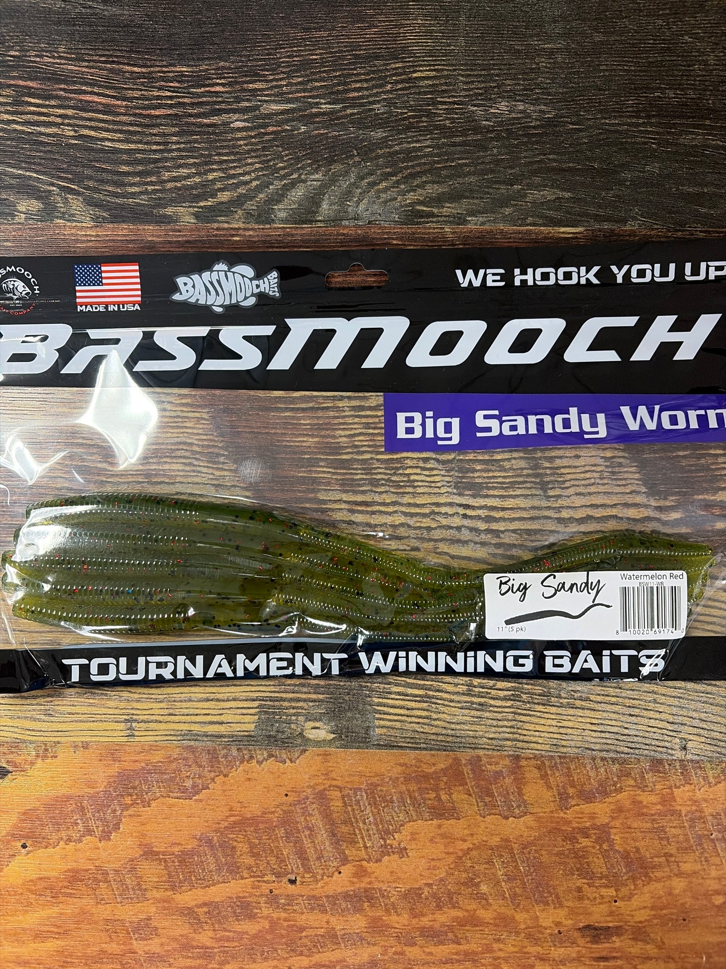 Bassmooch Big Sandy Worm 11” 5 Pack watermelon Red