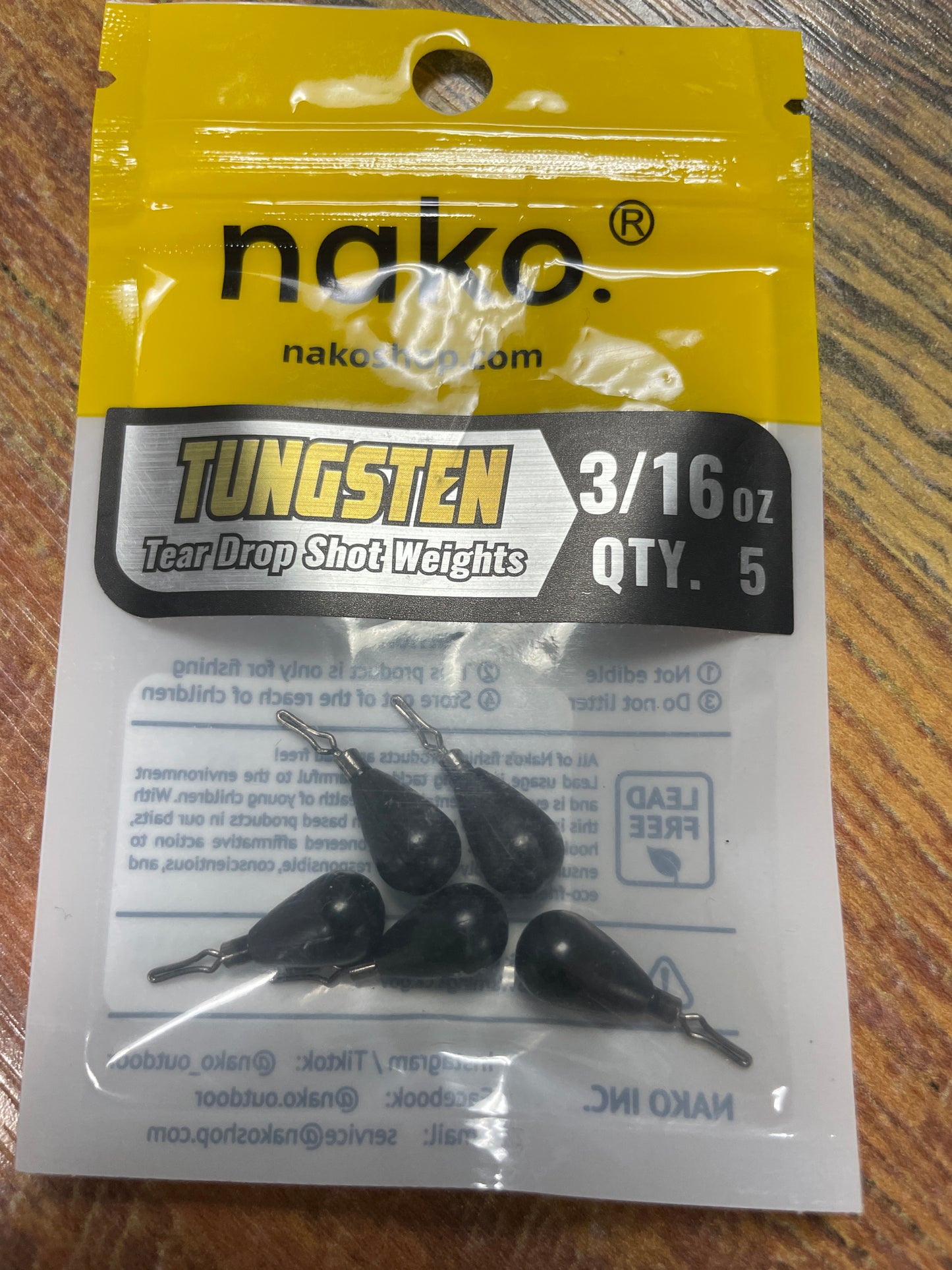 Nako Tungsten Tear Drop Shot Weights 3/16oz Black