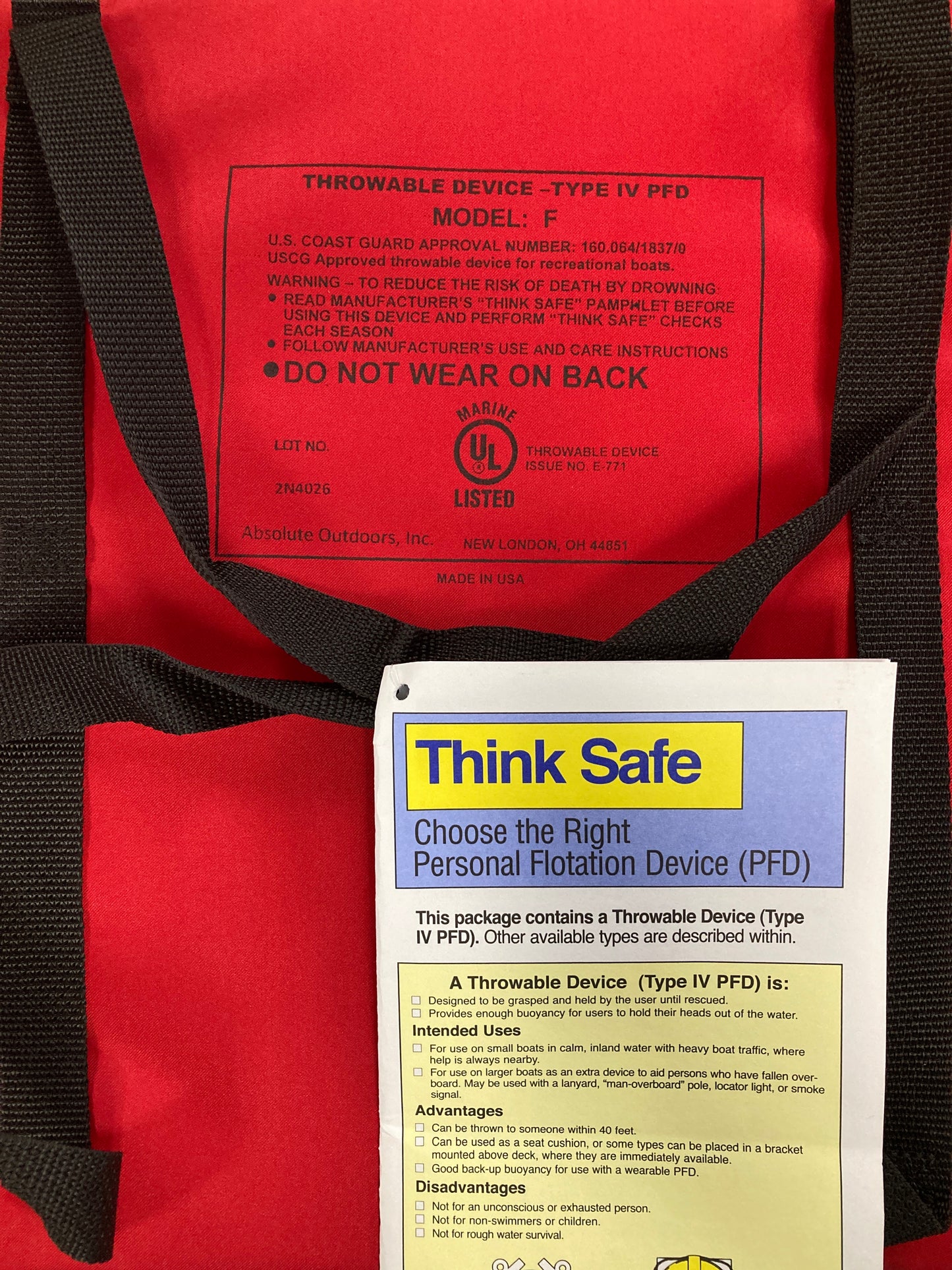 Think Safe Type IV PFD Boat Cushion -Red