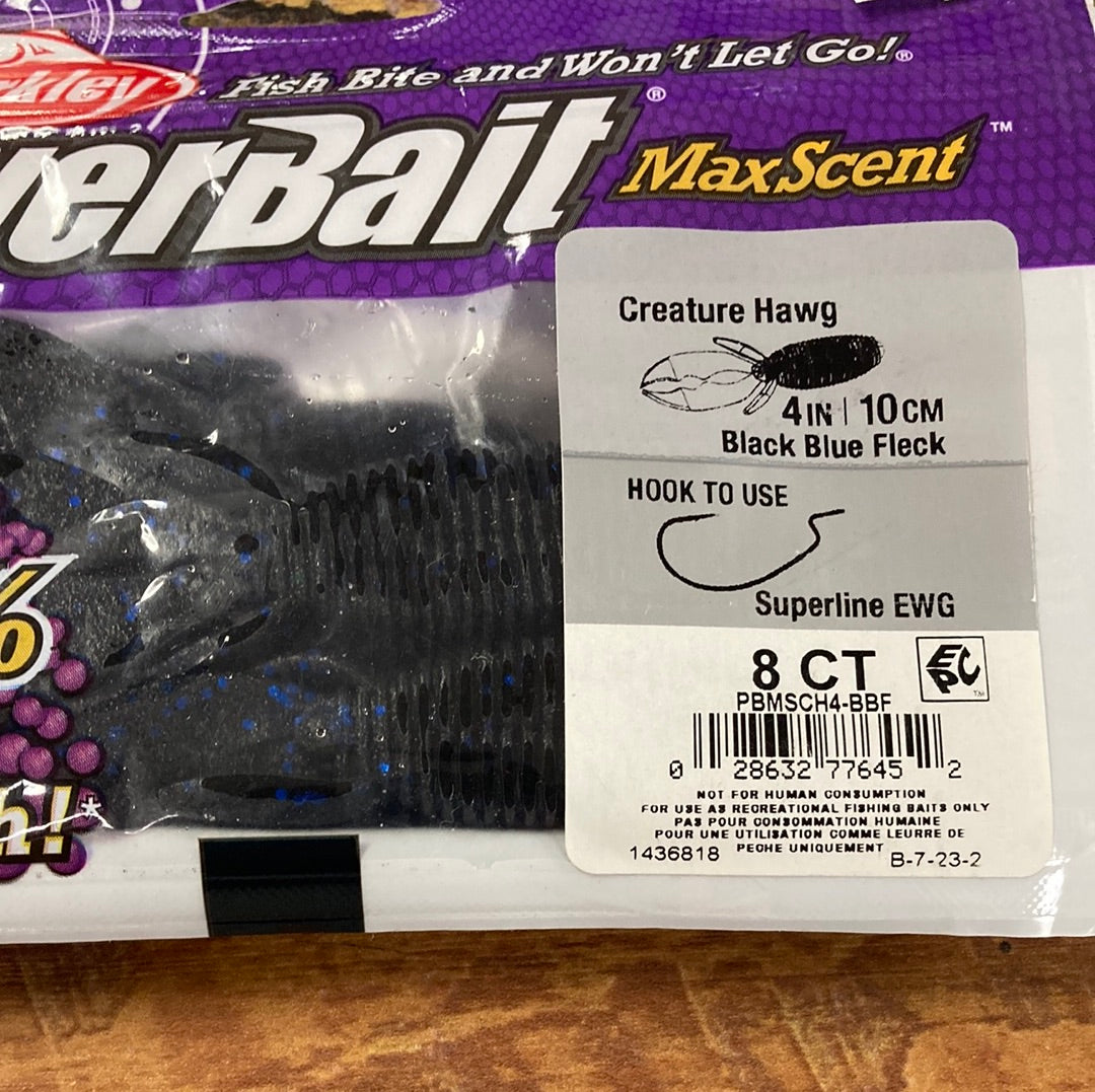 Berkley Power Bait Creature Hawg 4” Black Blue Fleck