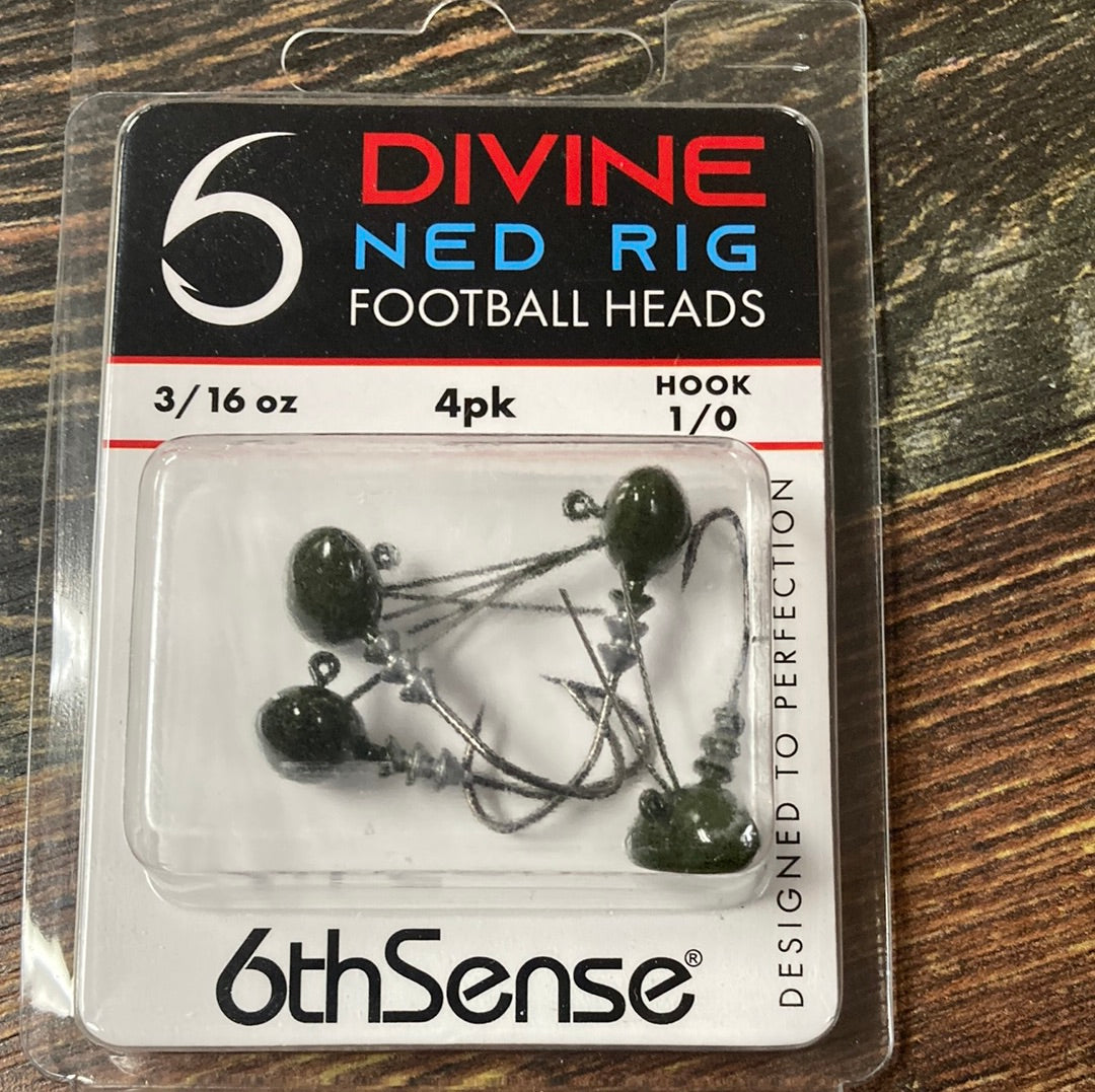 6th Sense Divine Ned Rig Football Heads 3/16 oz. 1/0 Green Pumpkin