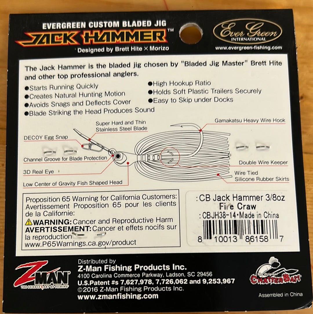 Z Man Jack Hammer Chatterbait 3/8 oz. Fire Craw