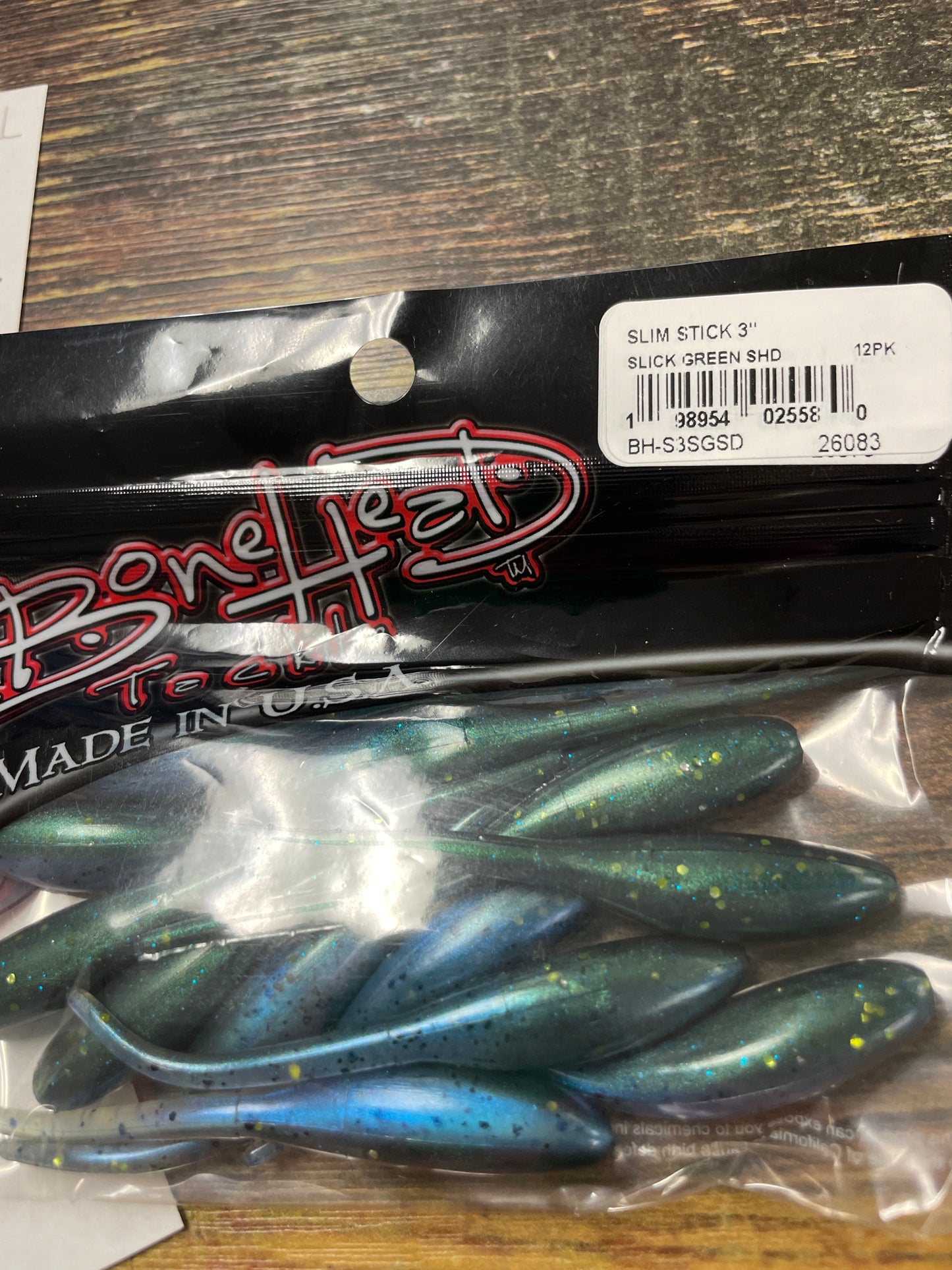 Bonehead Slim Stick 3” Slick Green Shad