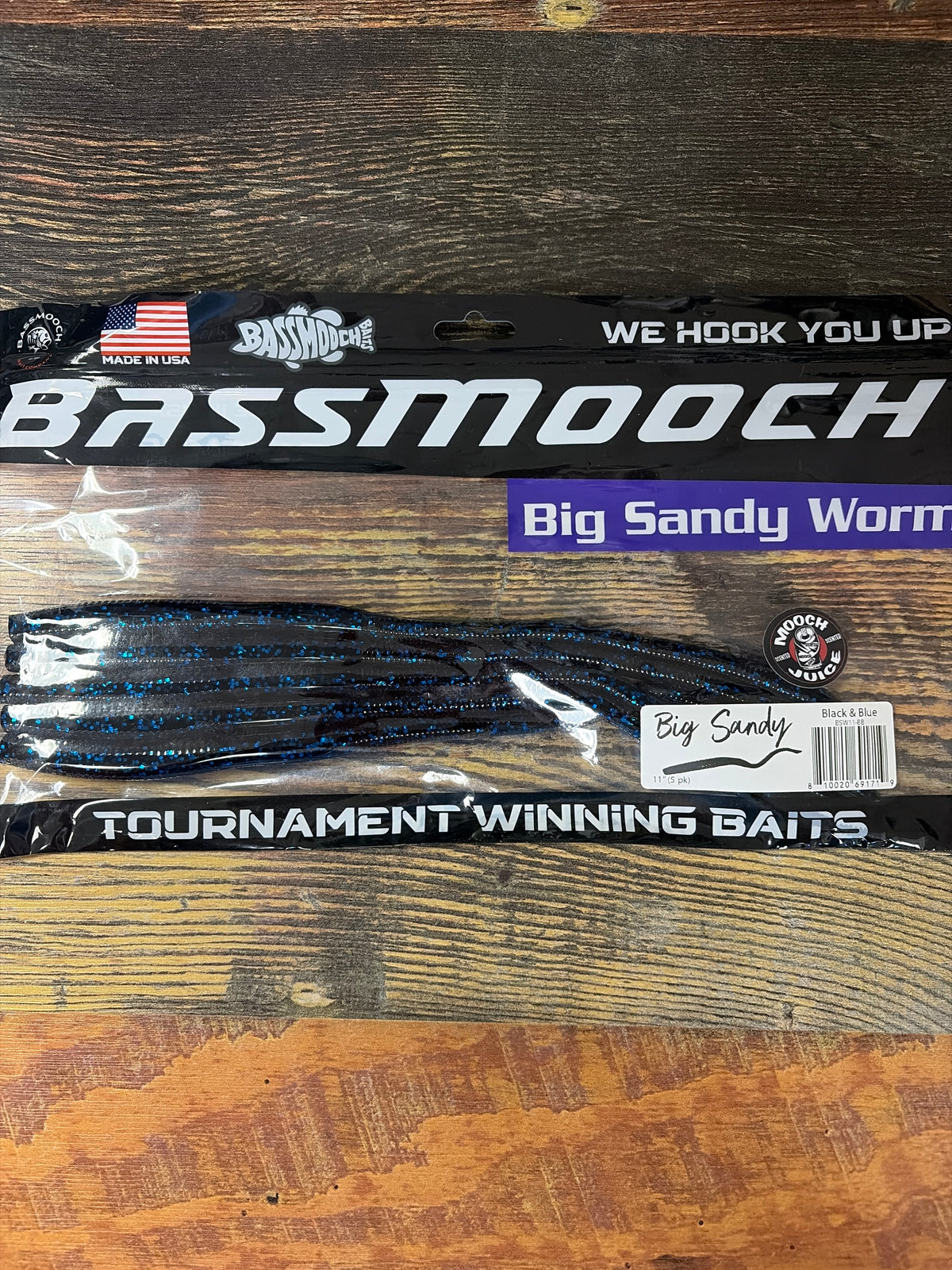 Bassmooch Big Sandy Worm 11” 5 Pack Black & Blue