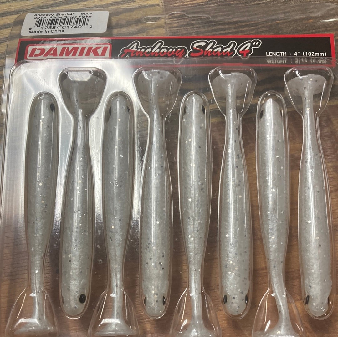 Damiki Anchovy Shad 4” White Silver Flake
