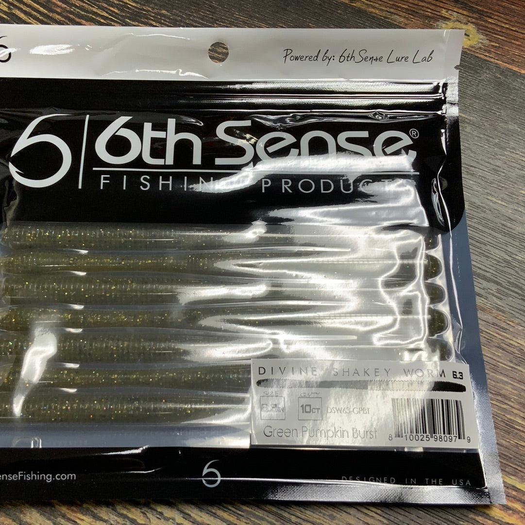 6th Sense Shakey Worm 6.3 - Green Pumpkin Burst