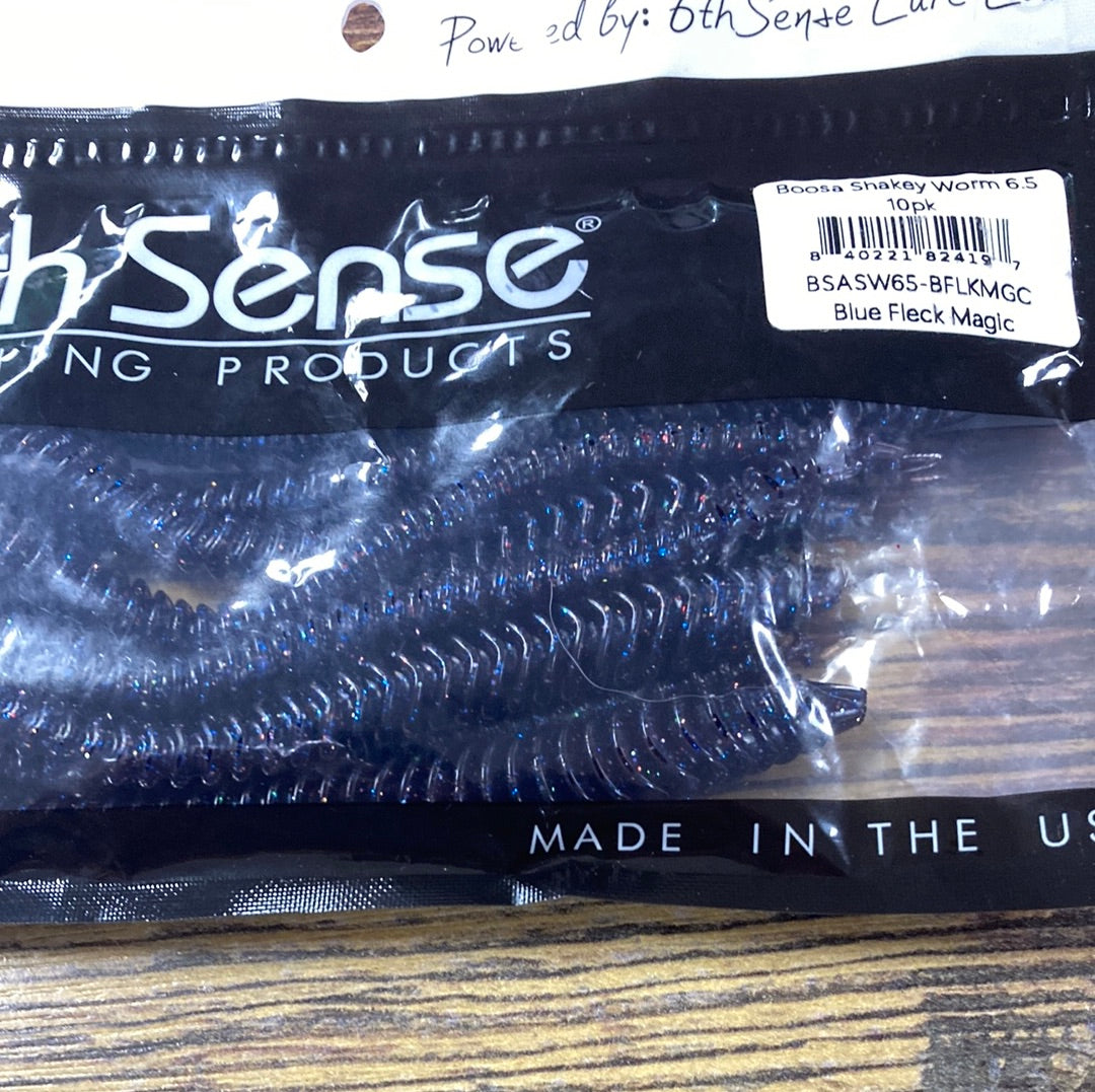 6th Sense Boosa Shakey Worm 6.5" Blue Fleck Magic