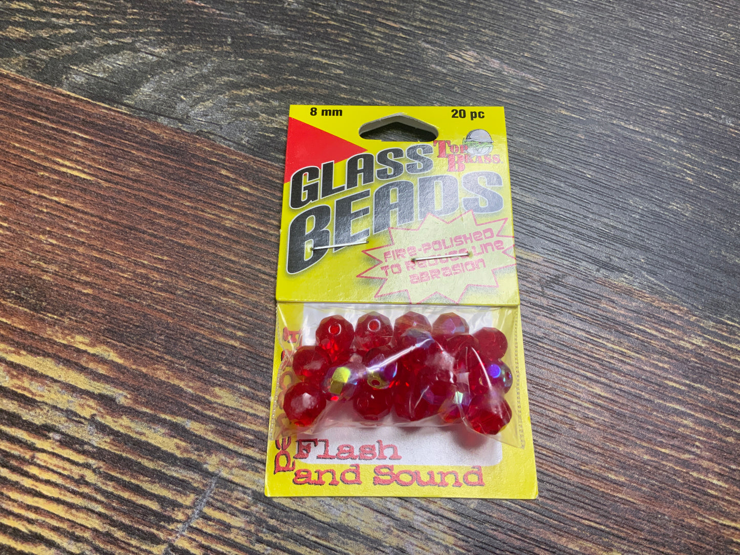 Top Brass 8 mm Glass Beads Red Flash