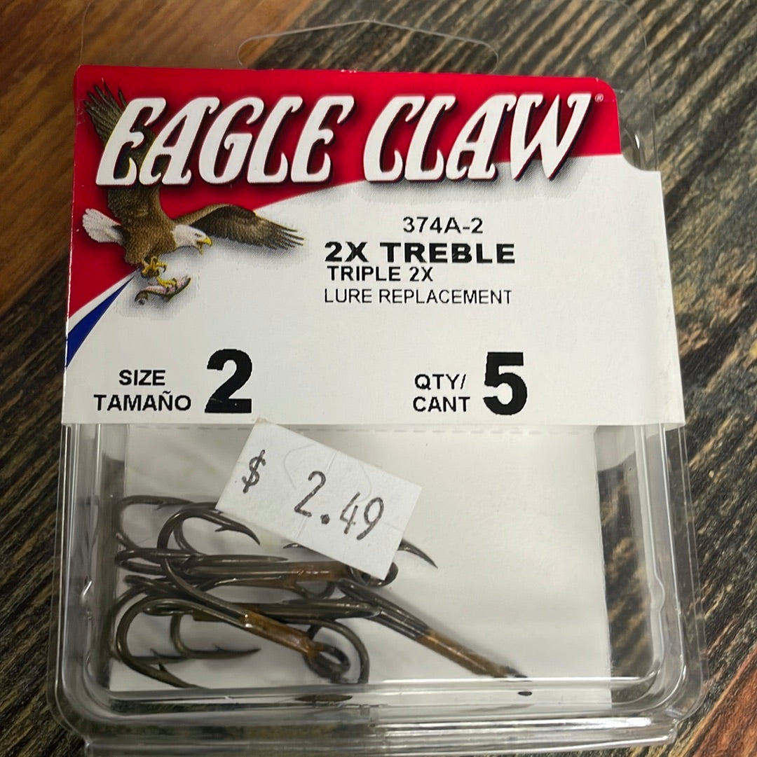 Eagle Claw 2X Treble Replacement Hooks - Sz 2