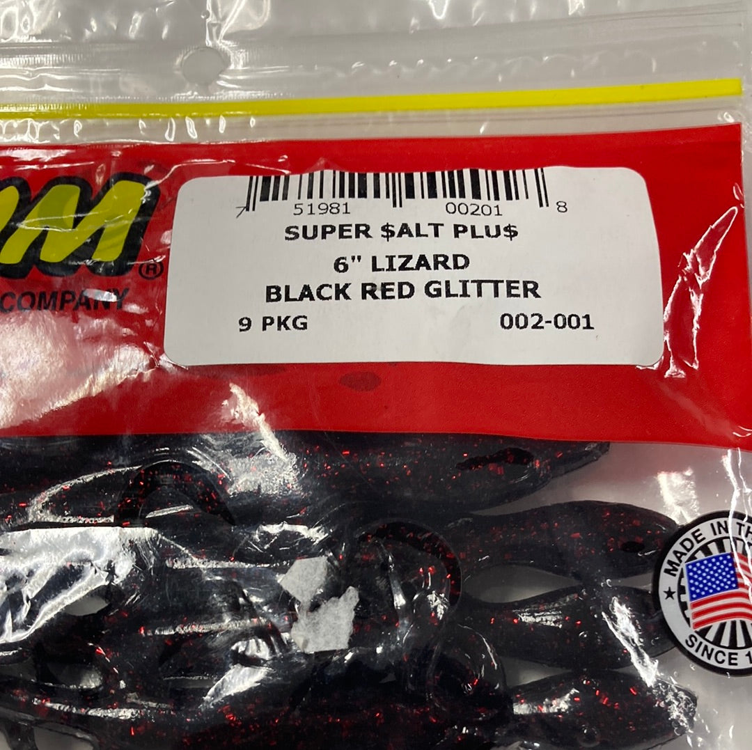 Zoom 6” Lizard - Black Red Glitter