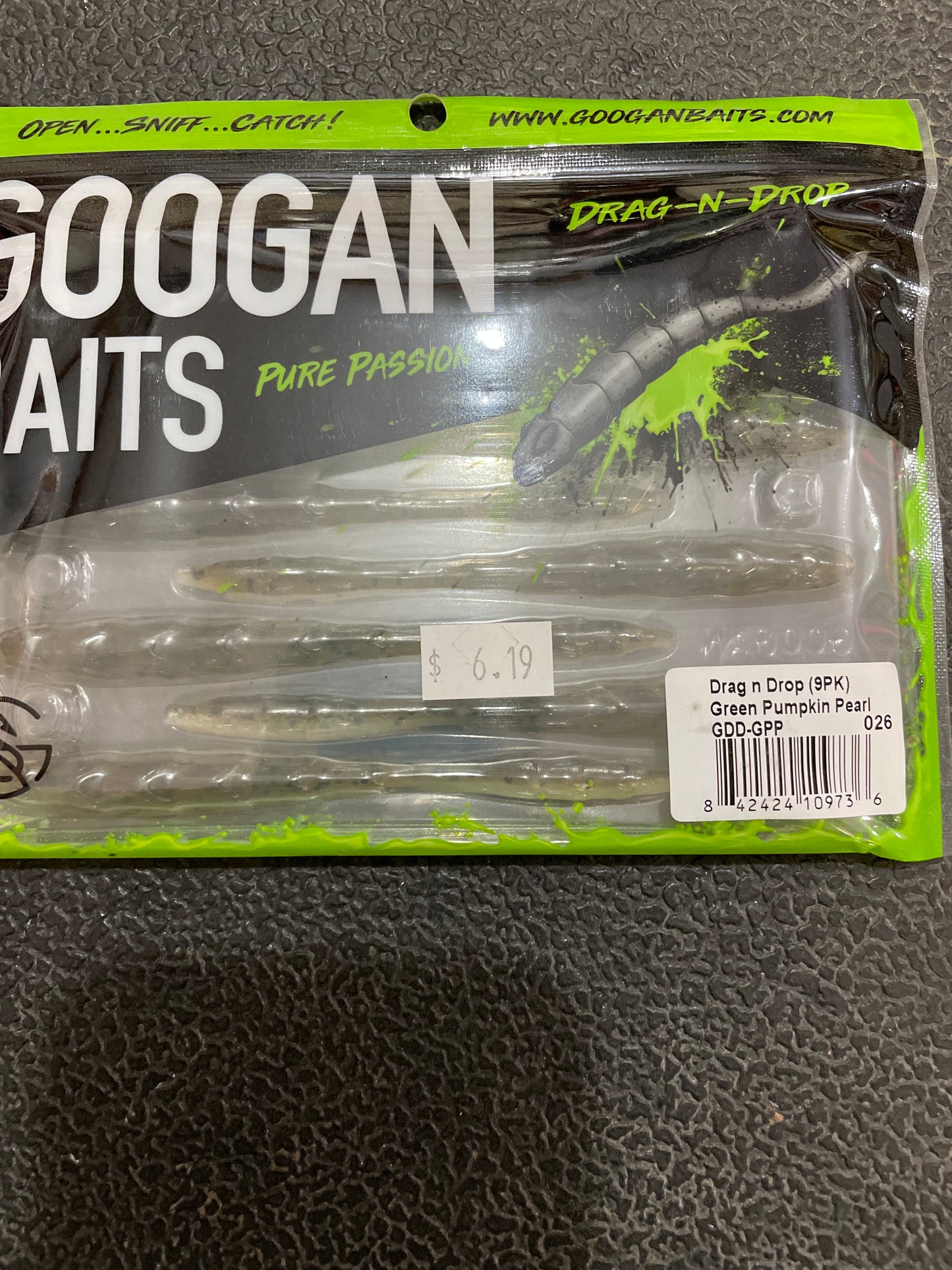 Googan Baits Drag n Drop 9PK Green Pumpkin Pearl