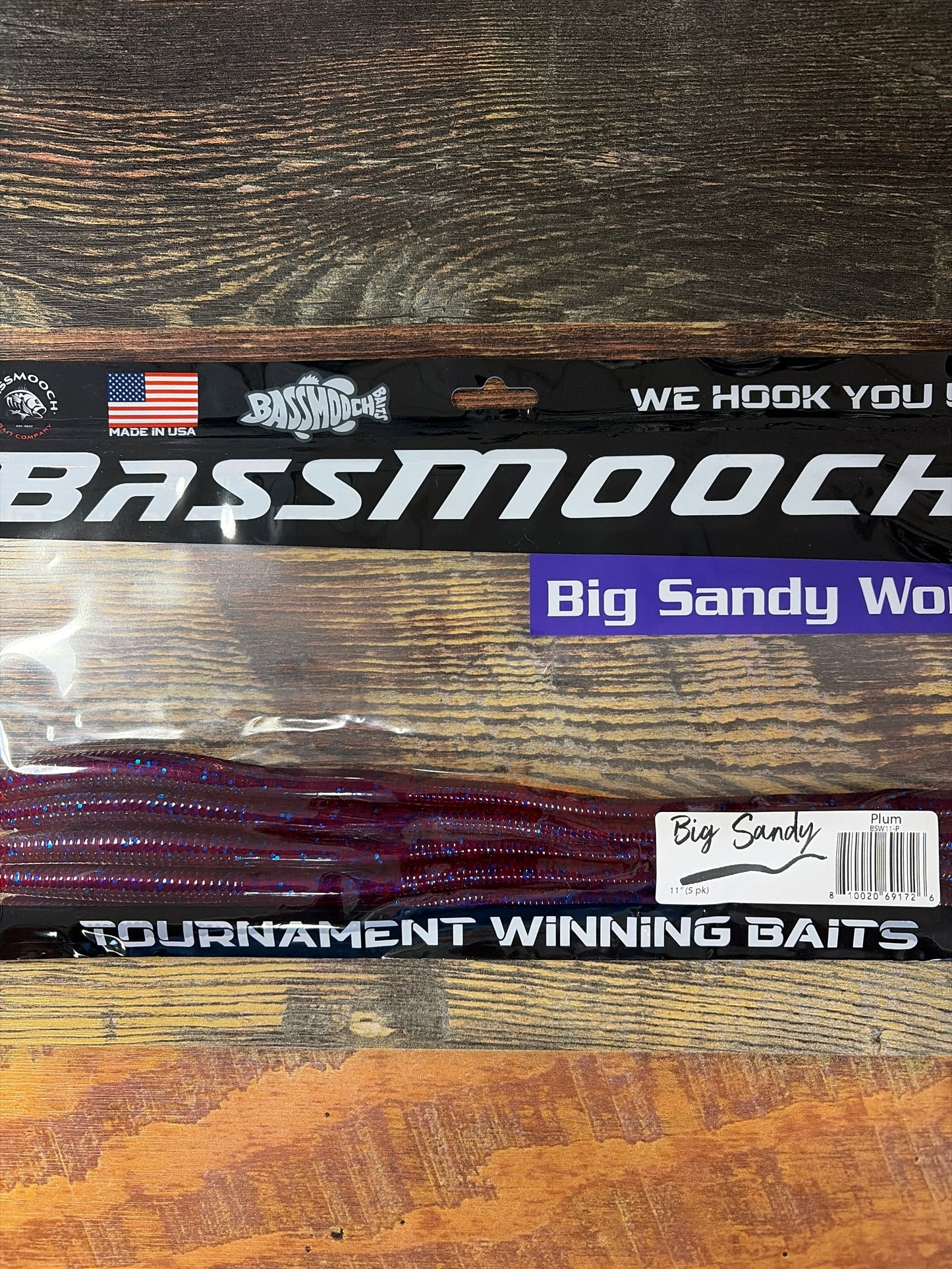 Bassmooch Big Sandy Worm 11” 5 Pack Plum