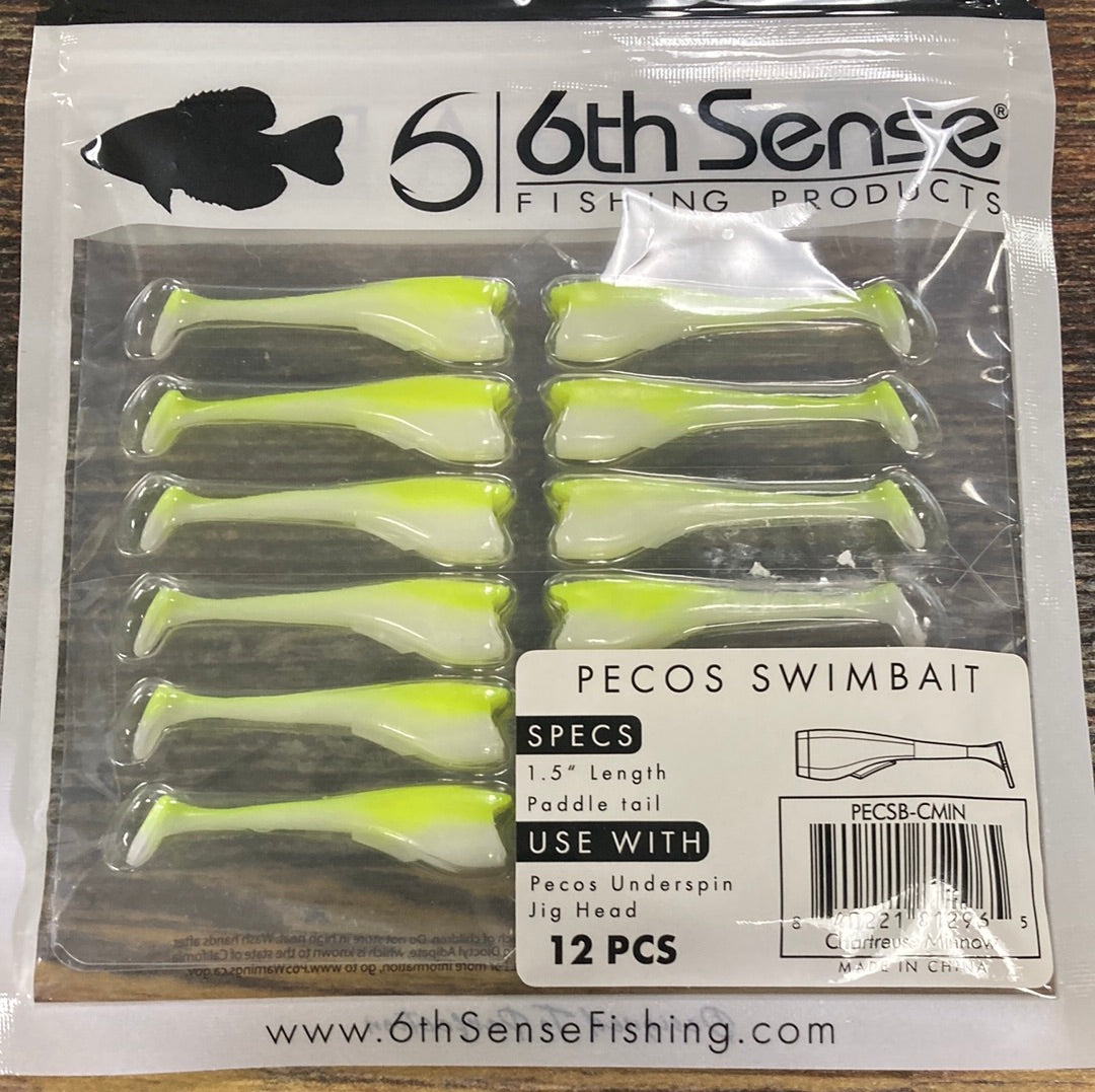 6th Sense Pecos Swimbait Paddle Tail 1.5" Chartreuse Minnow