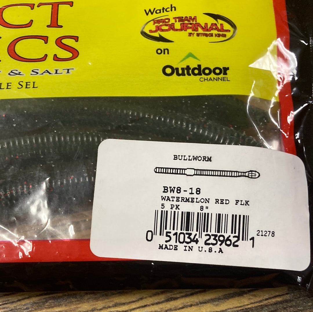 Strike King KVD Bull Worm 8” Watermelon Red Flake