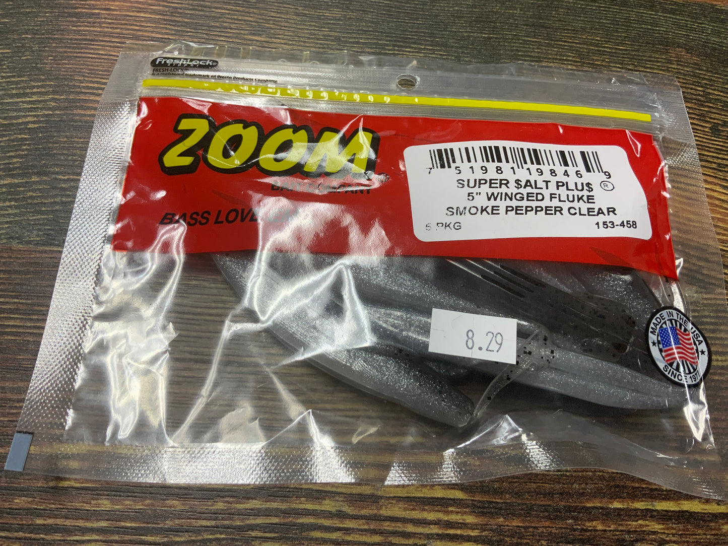 Zoom Winged Fluke 5" Smoke Pepper Clear
