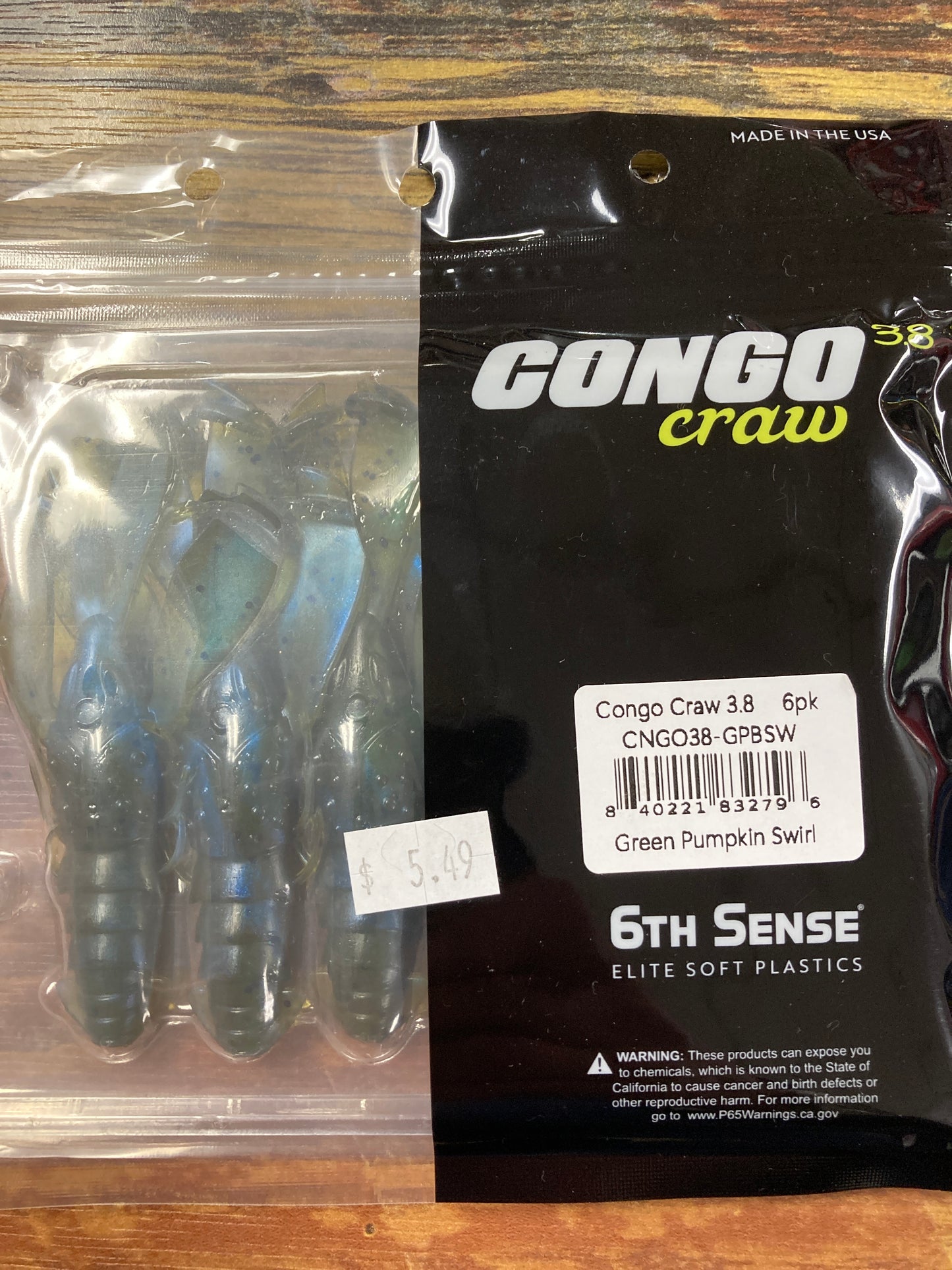6th Sense Congo Craw 3.8” Green Pumpkin Swirl