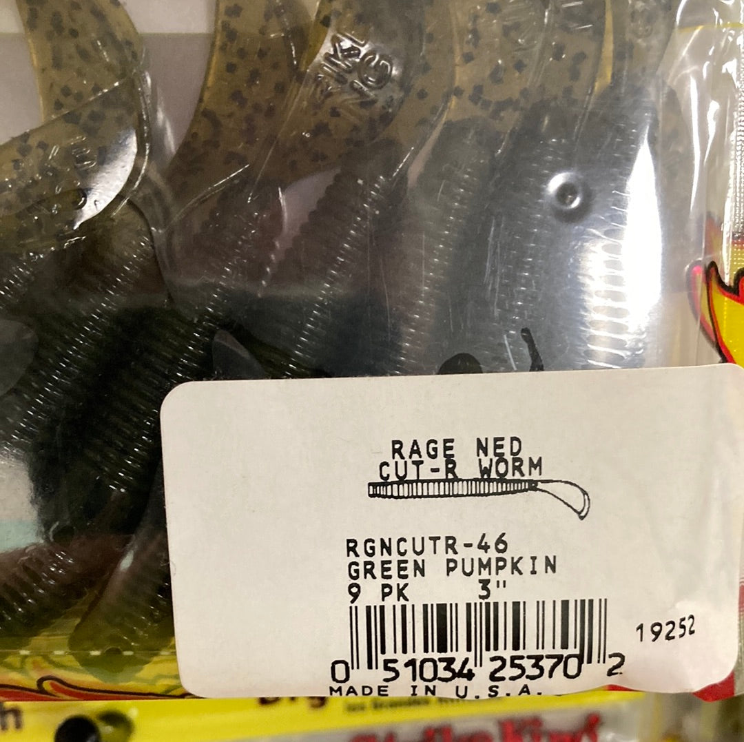 Strike King Rage Ned Tail Cut R Worm 3" Green Pumpkin