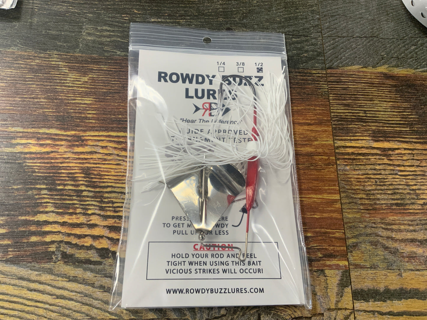 Rowdy Buzz Lures 1/2 oz. White Red Base