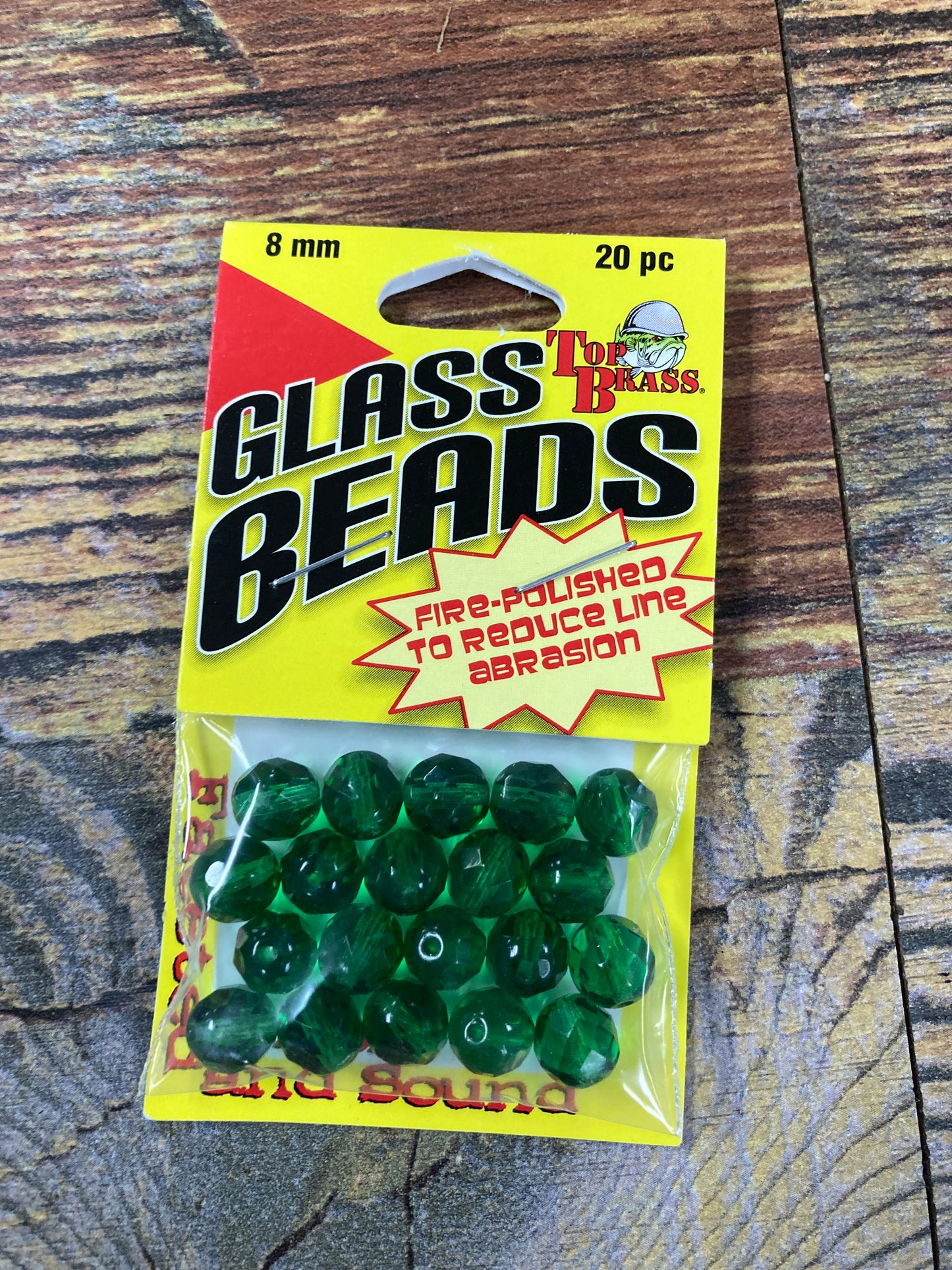Top Brass Glass Beads 8 mm Green
