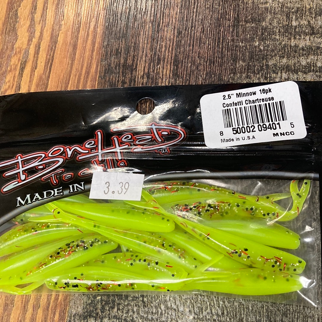 Bone Head Minnow 2.5" Confetti Chartreuse
