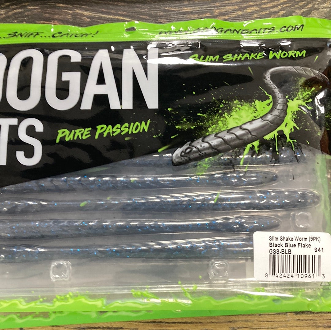 Googan Slim Shake Worm - Black Blue Flake