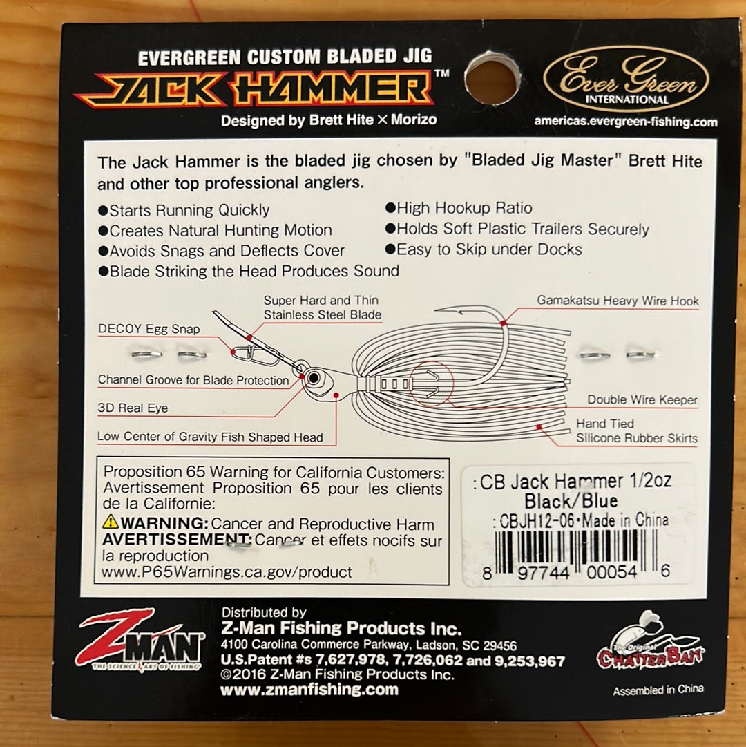 Z Man Jack Hammer Chatterbait 1/2 oz. Black/Blue