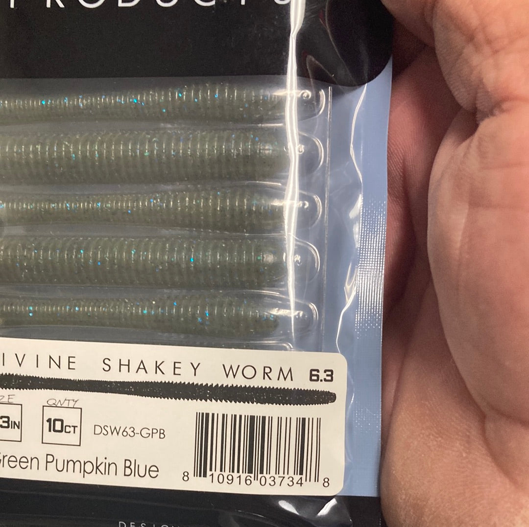 6th Sense Divine Shakey Worm 6.3" Green Pumpkin Blue