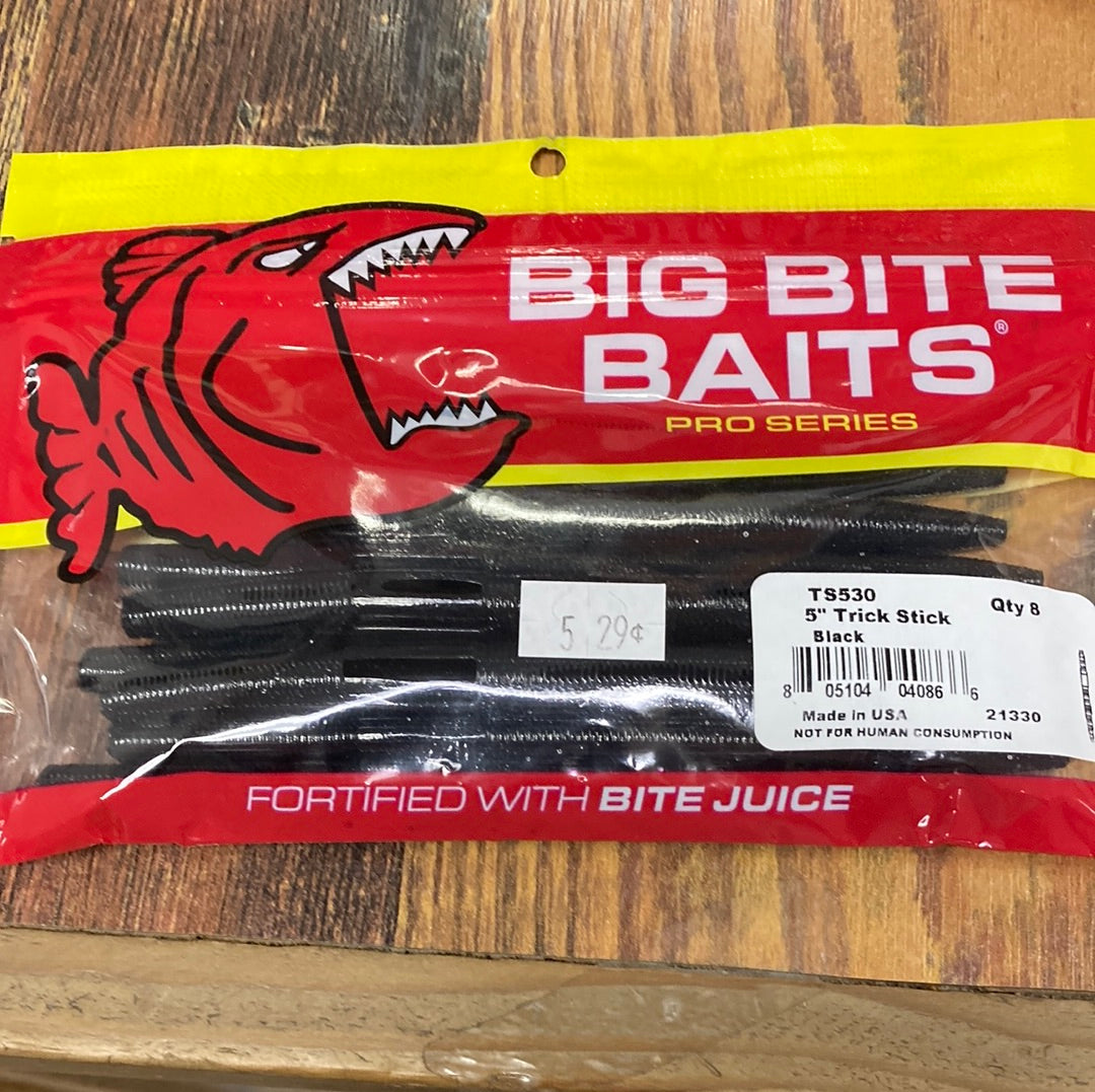 bite action fishing lure Big Bite Baits 5” Trick Stick Black Blue Metal Flake – Lake Fork Resort