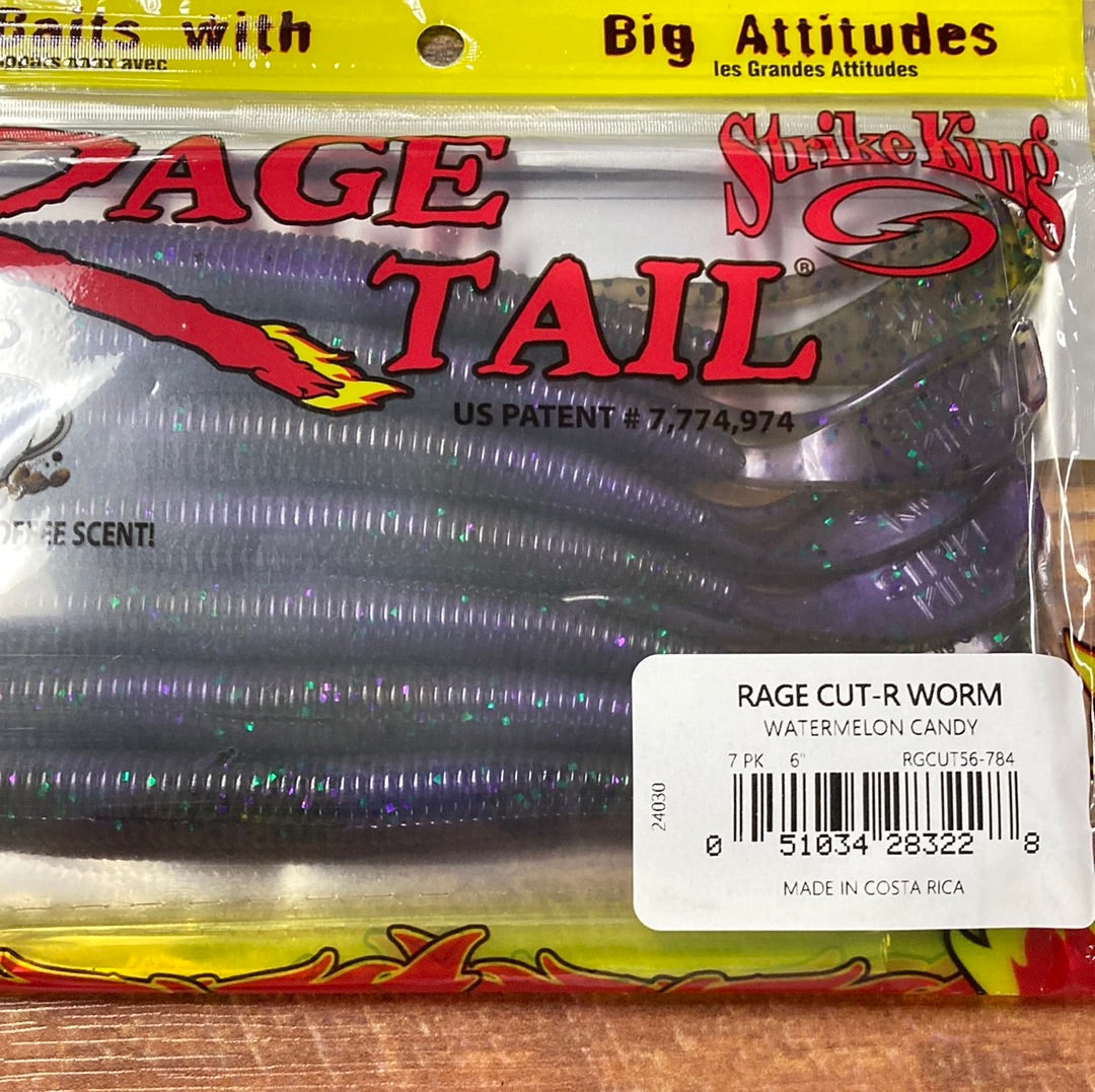 Strike King Rage Cut-R Worm 6” Watermelon Candy