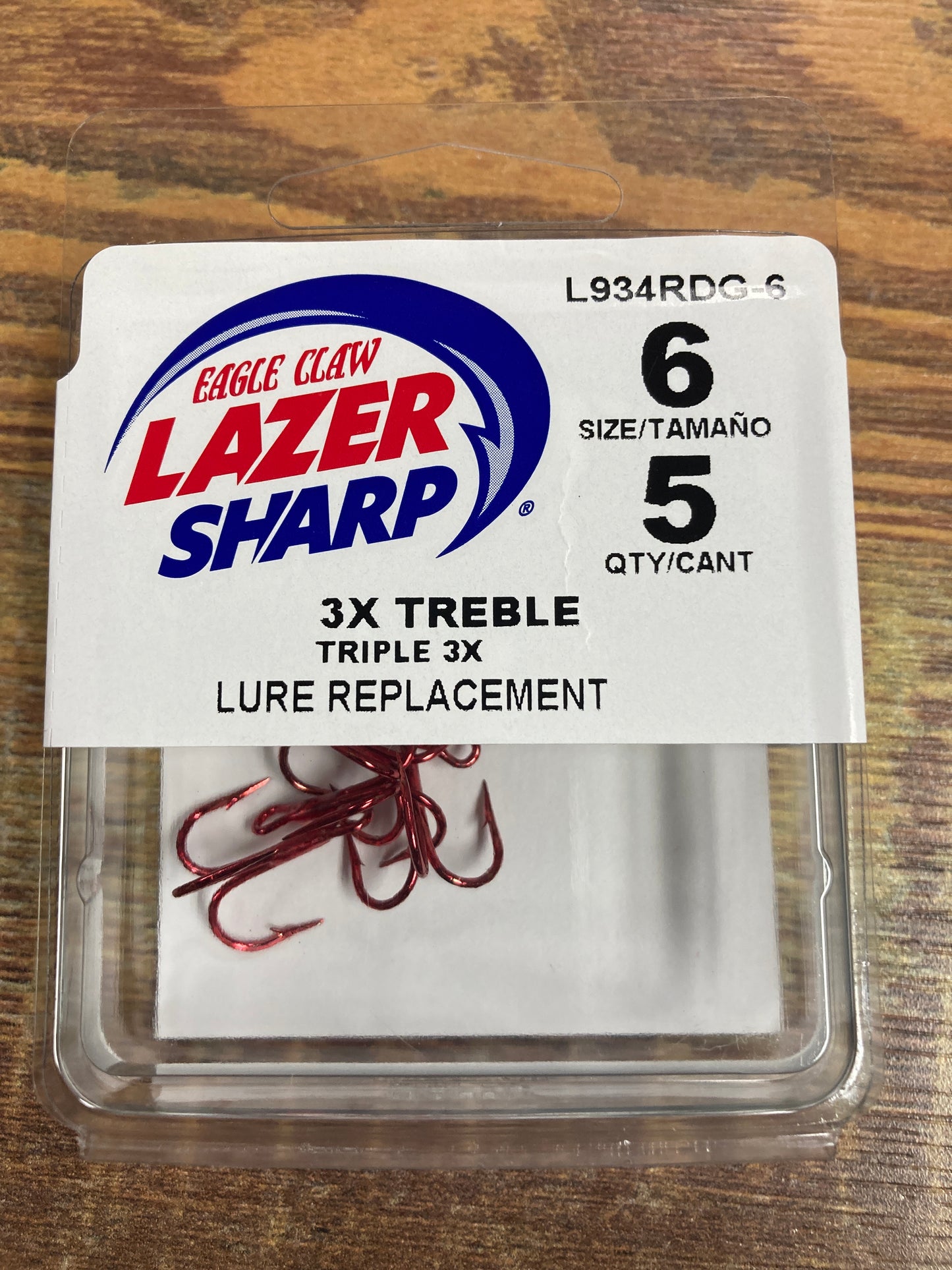 Eagle Claw Lazer #6 - 3X Red Treble Hooks