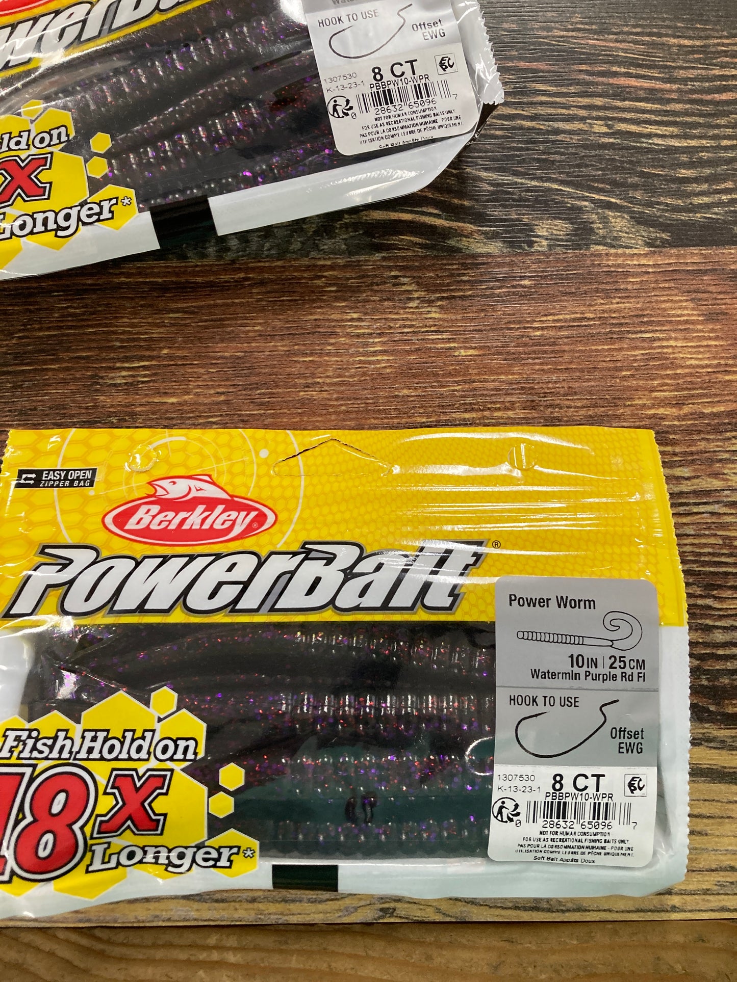 Berkley Power Worm 10” Watermelon Purple Rd Flake