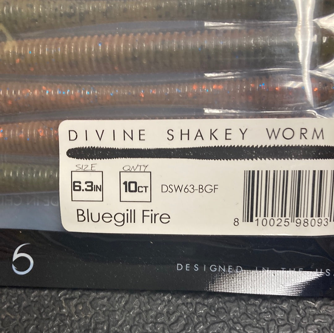 6th Sense Divine Shakey Worm 6.3" Bluegill Fire