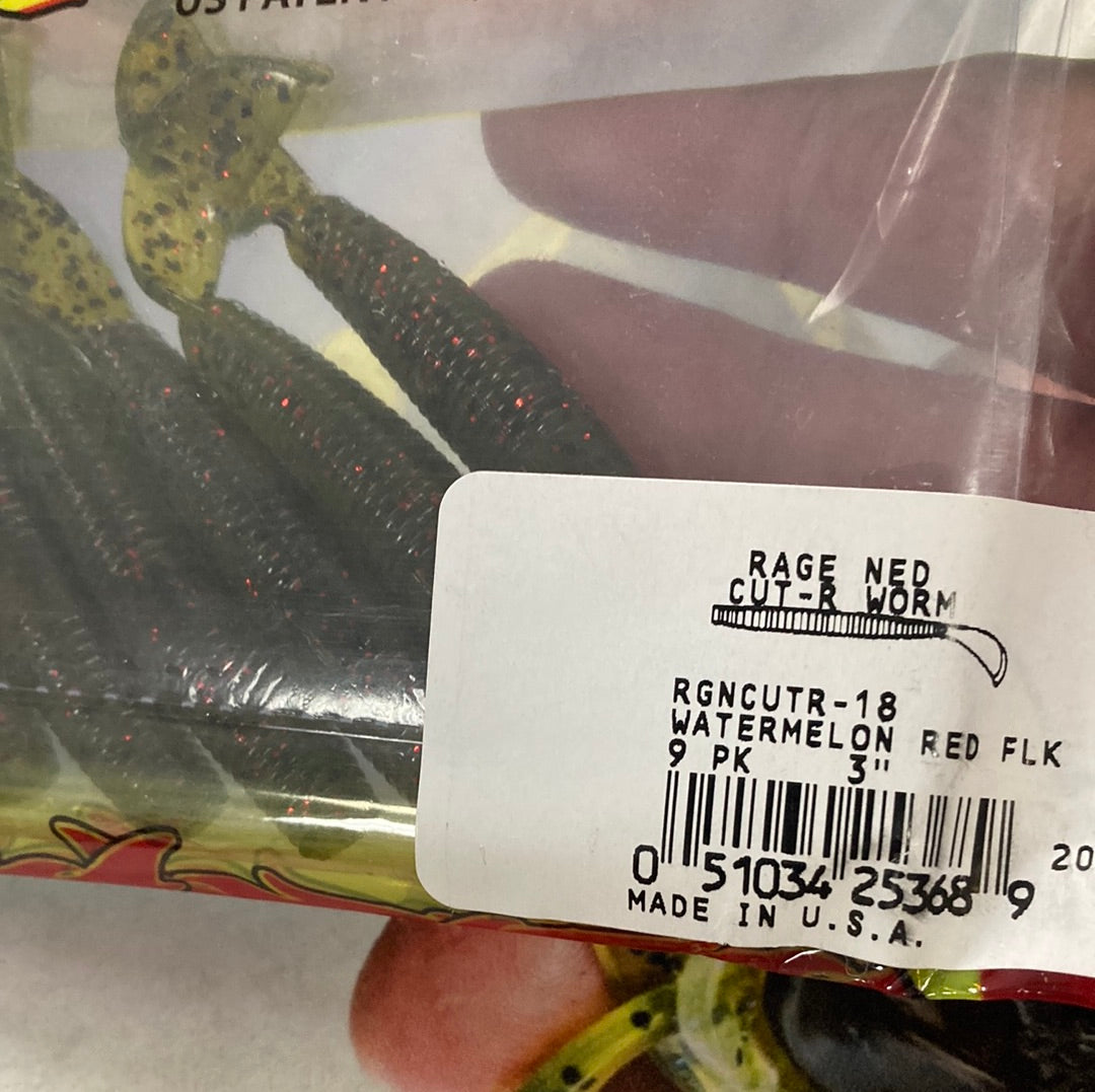 Strike King Rage Tail Ned Cut R Worms 3" Watermelon Red Flake