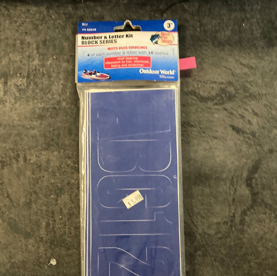 Bass Pro Shop Blue Numbers & Letter 3”
