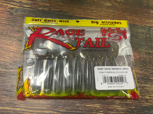 Strike King Rage Baby Menace Grub - Green Pump/Purp Gold