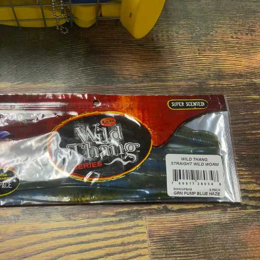 V&M Wild Thang Straight Wild Worm - Green Pumpkin Blue Haze